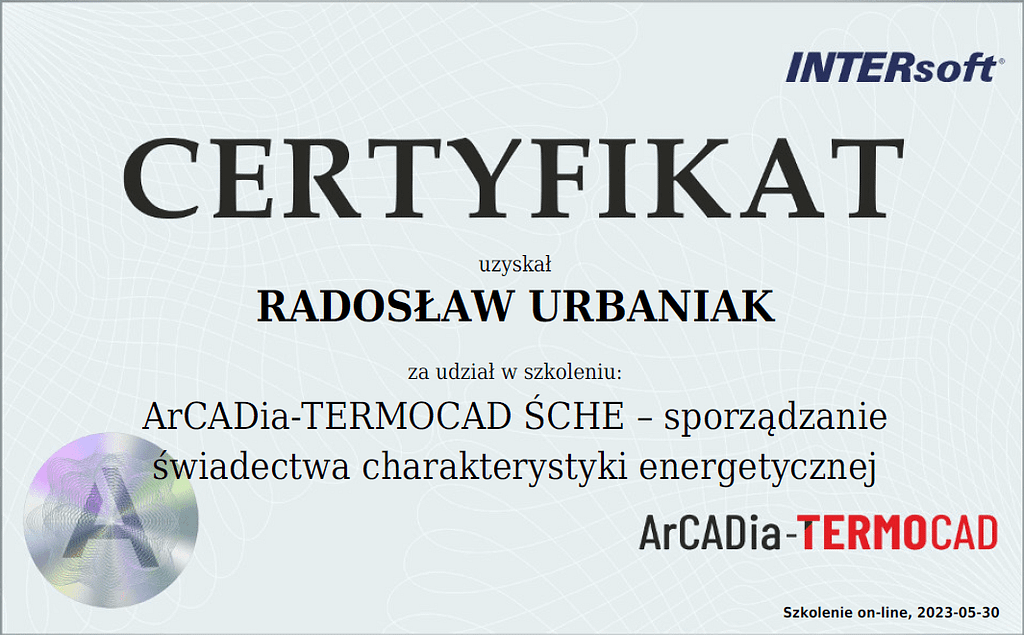 Certyfikat Radosław Urbaniak